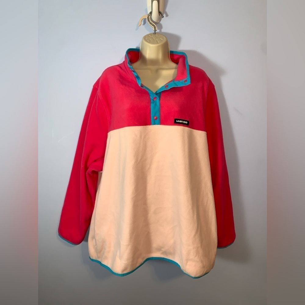 Lands' End Vibrant dark Pink and powder pink heritage button blue trim 3x